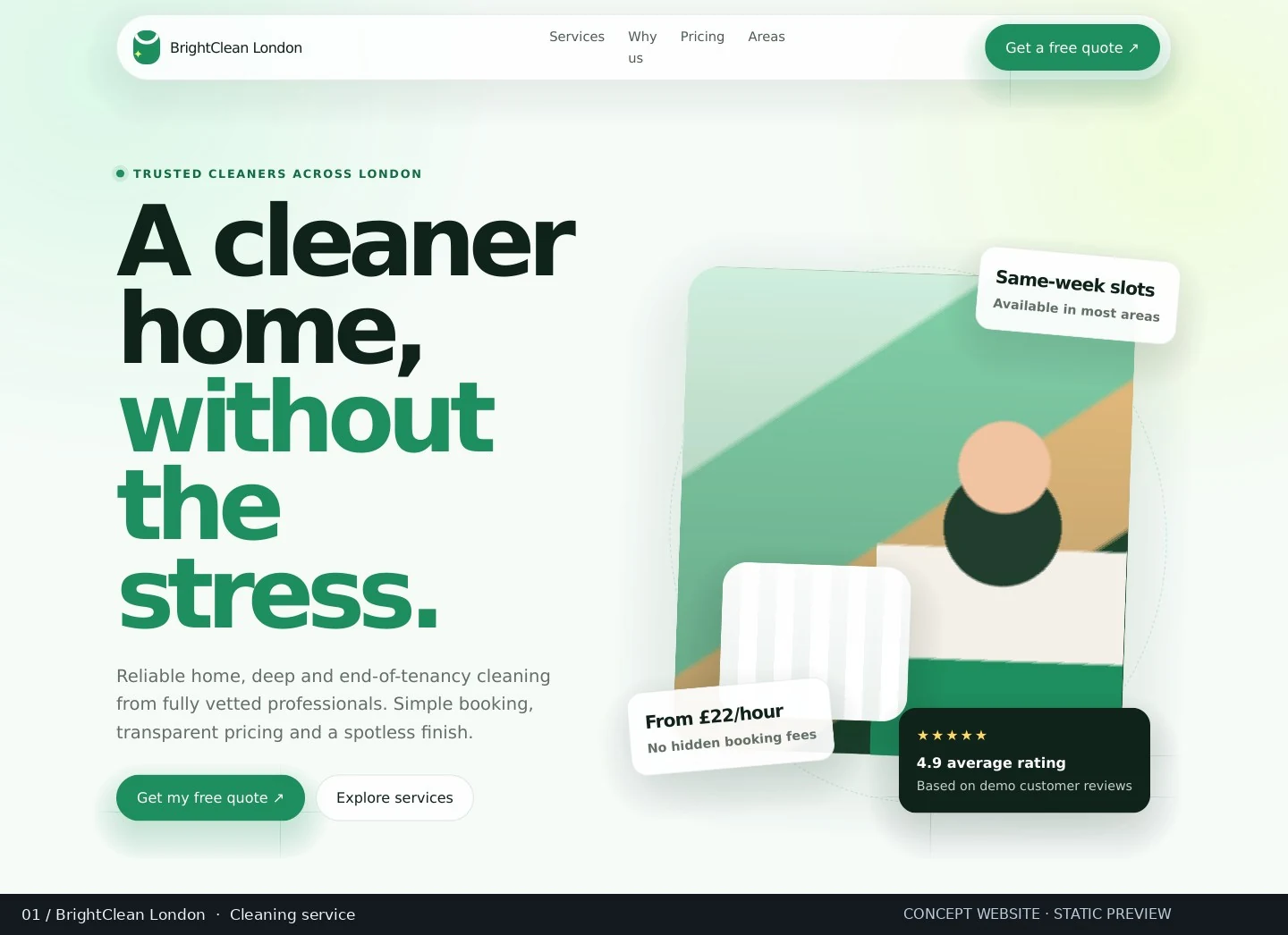 BrightClean London cleaning service website concept