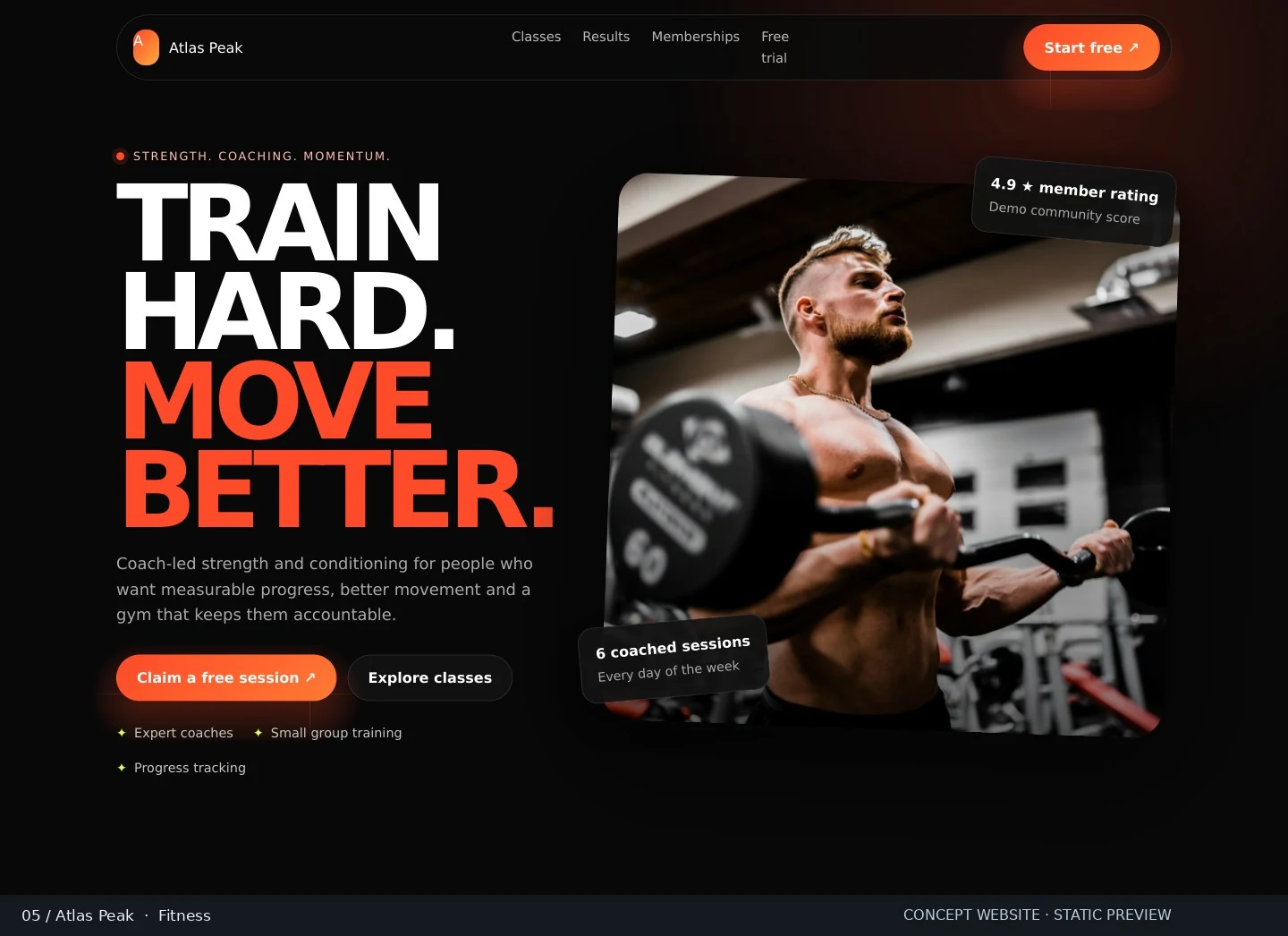 Atlas Peak fitness website concept