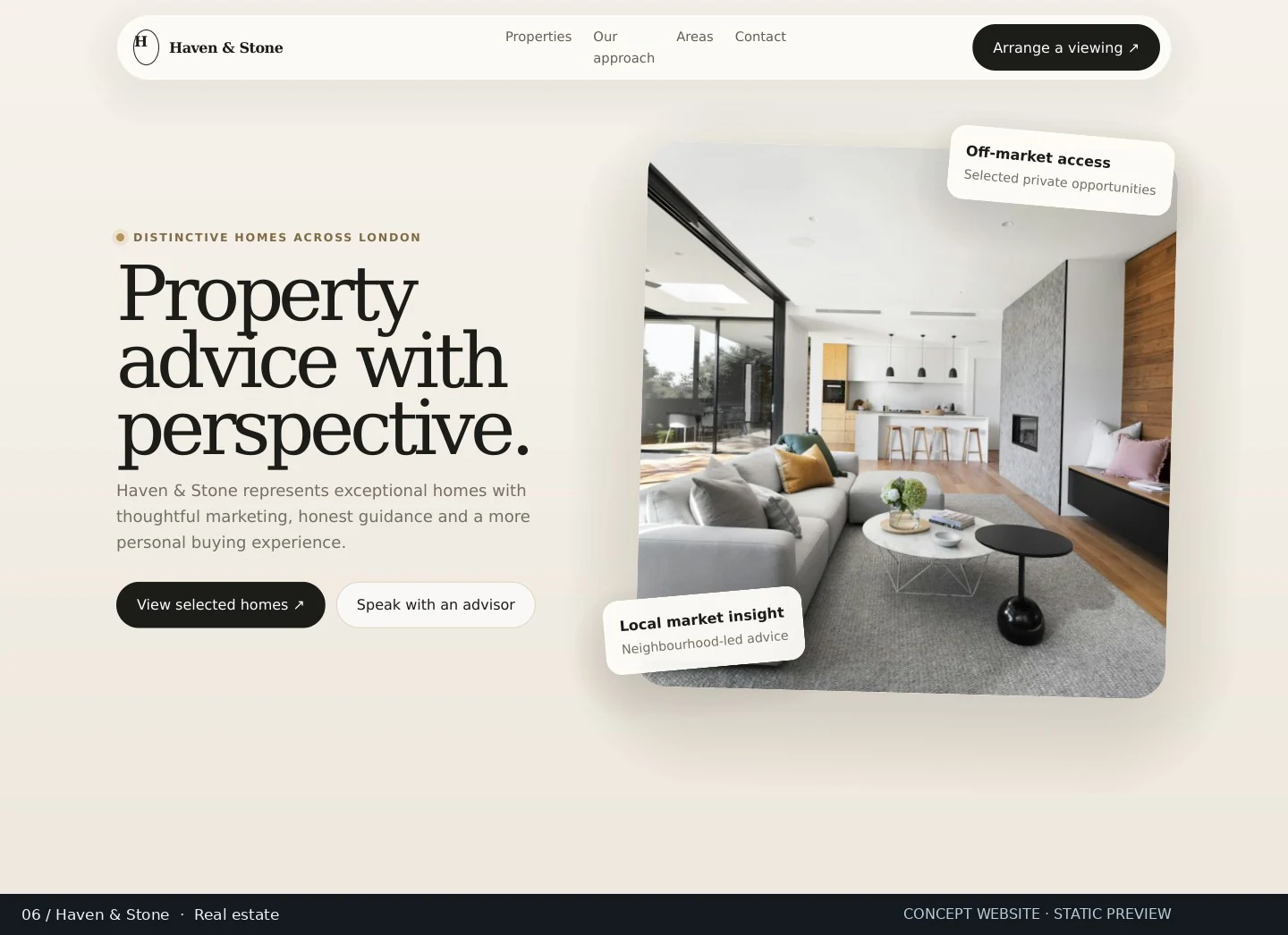 Haven and Stone real estate website concept
