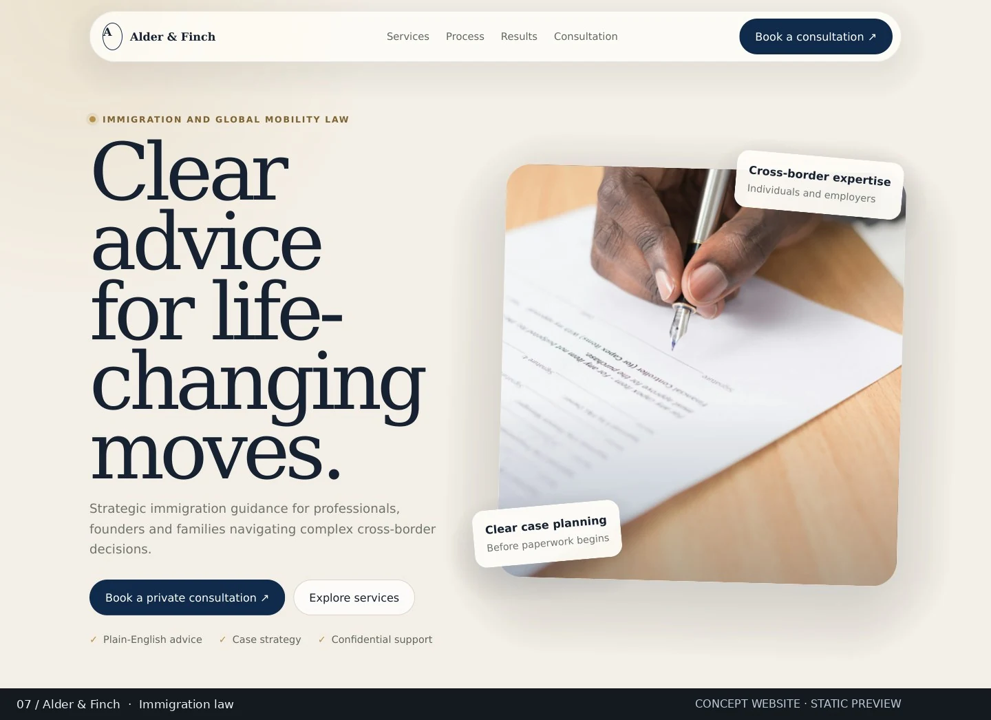 Alder and Finch legal website concept