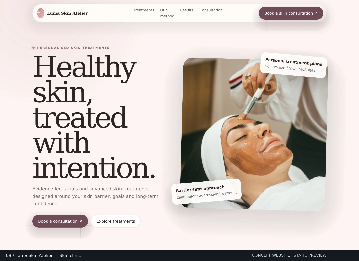 Luma Skin Atelier clinic website concept