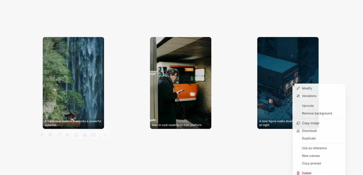 Image actions interface
